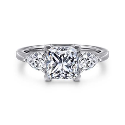 Adalia - 14K White Gold Princess Cut Three Stone Diamond Engagement Ring