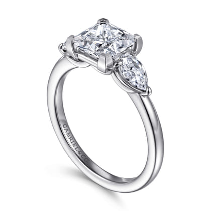 Adalia - 14K White Gold Princess Cut Three Stone Diamond Engagement Ring