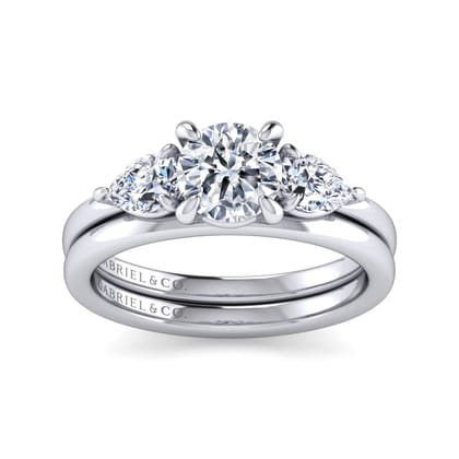Adalia - 14K White Gold Round Three Stone Diamond Engagement Ring