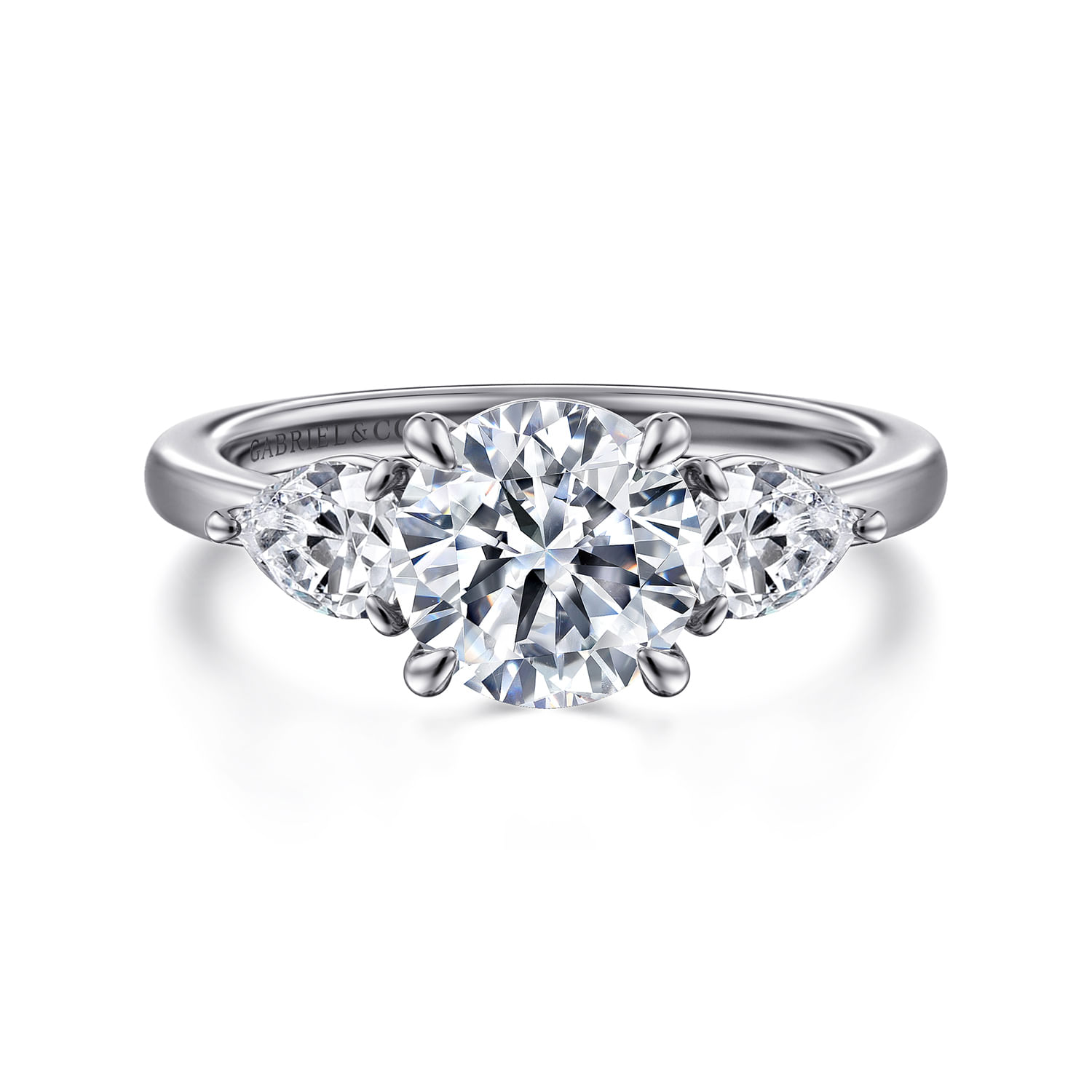 Adalia - 14K White Gold Round Three Stone Diamond Engagement Ring
