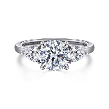 Adalia - 14K White Gold Round Three Stone Diamond Engagement Ring