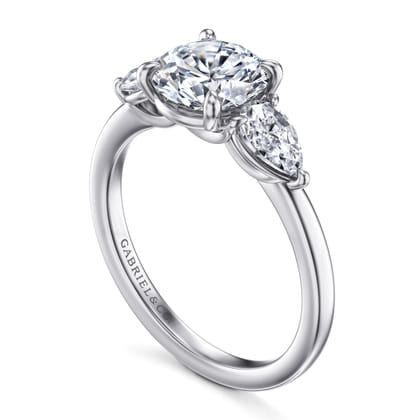 Adalia - 14K White Gold Round Three Stone Diamond Engagement Ring