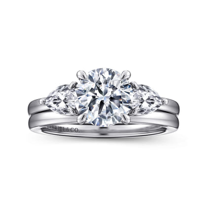 Adalia - 14K White Gold Round Three Stone Diamond Engagement Ring
