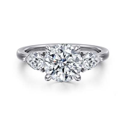 Adalia - 14K White Gold Round Three Stone Diamond Engagement Ring
