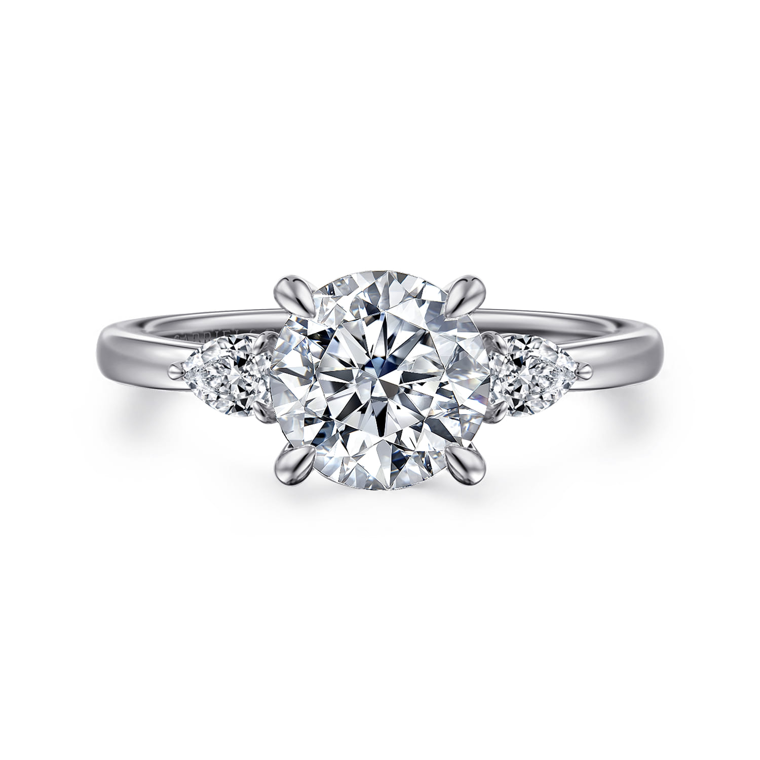 Adalia - 14K White Gold Round Three Stone Diamond Engagement Ring