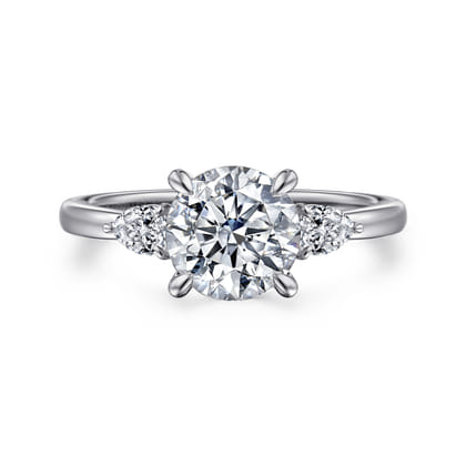 Adalia - 14K White Gold Round Three Stone Diamond Engagement Ring
