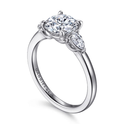 Adalia - 14K White Gold Round Three Stone Diamond Engagement Ring