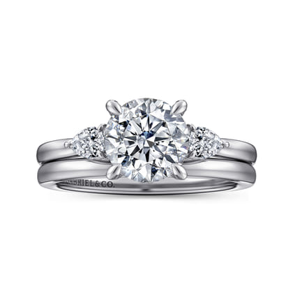 Adalia - 14K White Gold Round Three Stone Diamond Engagement Ring