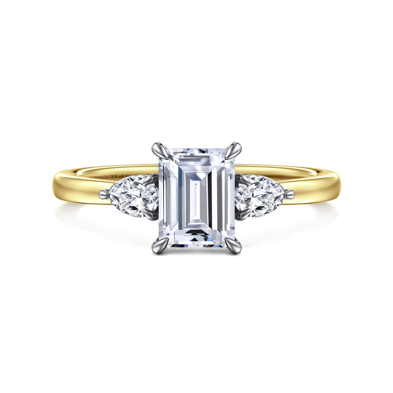 Adalia - 14K White-Yellow Gold Emerald Cut Three Stone Diamond Engagement Ring