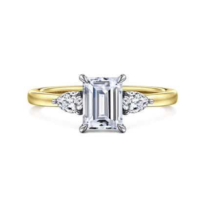 Adalia - 14K White-Yellow Gold Emerald Cut Three Stone Diamond Engagement Ring