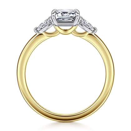 Adalia - 14K White-Yellow Gold Emerald Cut Three Stone Diamond Engagement Ring