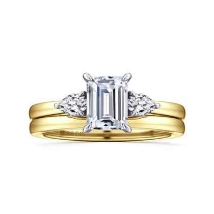Adalia - 14K White-Yellow Gold Emerald Cut Three Stone Diamond Engagement Ring