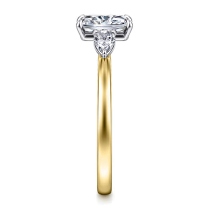Adalia - 14K White-Yellow Gold Emerald Cut Three Stone Diamond Engagement Ring