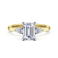 Adalia - 14K White-Yellow Gold Emerald Cut Three Stone Diamond Engagement Ring