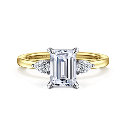 Adalia - 14K White-Yellow Gold Emerald Cut Three Stone Diamond Engagement Ring