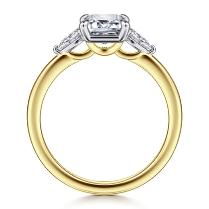 Adalia - 14K White-Yellow Gold Emerald Cut Three Stone Diamond Engagement Ring