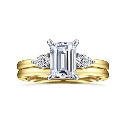 Adalia - 14K White-Yellow Gold Emerald Cut Three Stone Diamond Engagement Ring