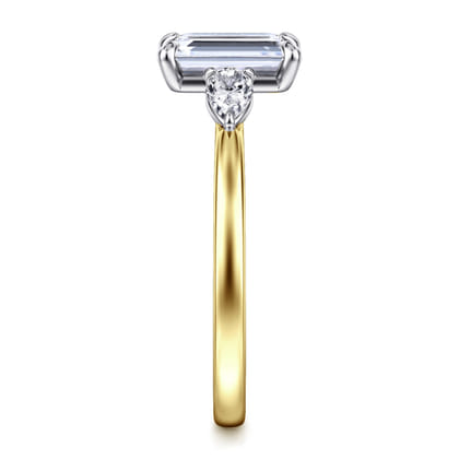Adalia - 14K White-Yellow Gold Emerald Cut Three Stone Diamond Engagement Ring