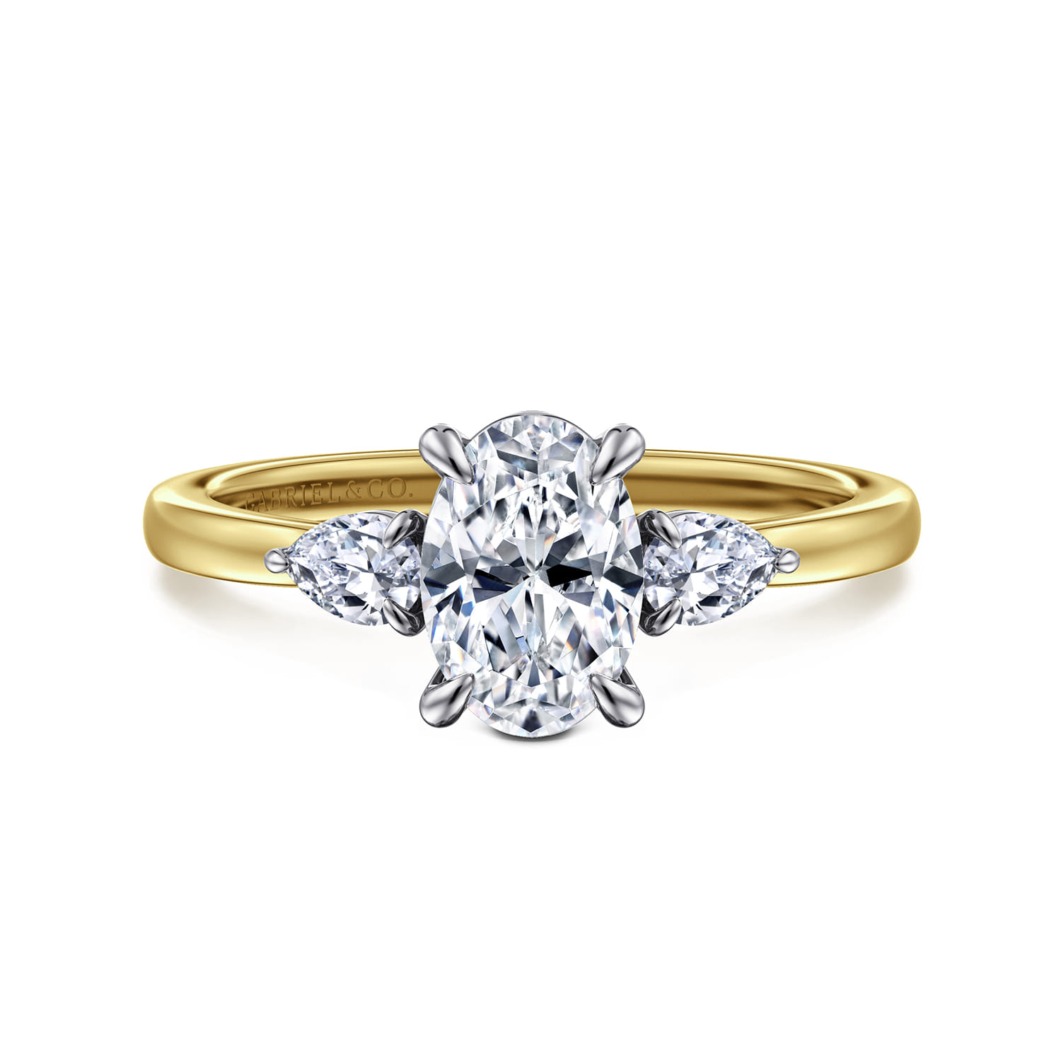 Adalia - 14K White-Yellow Gold Oval Three Stone Diamond Engagement Ring