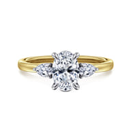 Adalia - 14K White-Yellow Gold Oval Three Stone Diamond Engagement Ring