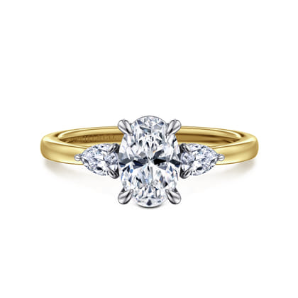 Adalia - 14K White-Yellow Gold Oval Three Stone Diamond Engagement Ring