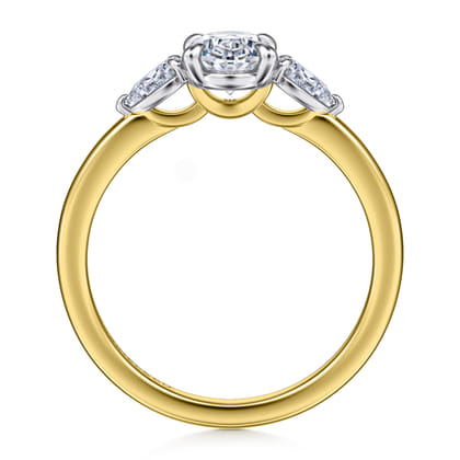 Adalia - 14K White-Yellow Gold Oval Three Stone Diamond Engagement Ring