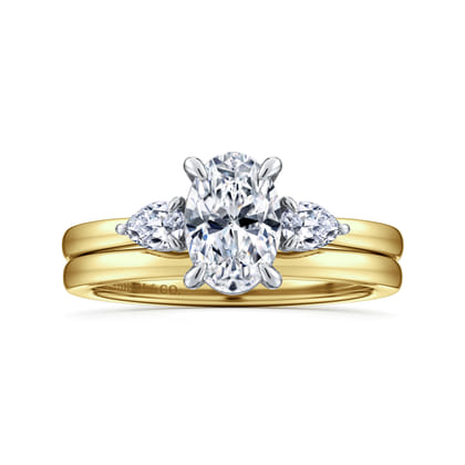 Adalia - 14K White-Yellow Gold Oval Three Stone Diamond Engagement Ring