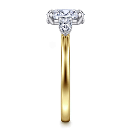 Adalia - 14K White-Yellow Gold Oval Three Stone Diamond Engagement Ring