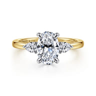 Adalia - 14K White-Yellow Gold Oval Three Stone Diamond Engagement Ring