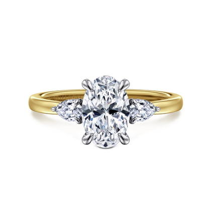 Adalia - 14K White-Yellow Gold Oval Three Stone Diamond Engagement Ring