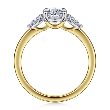 Adalia - 14K White-Yellow Gold Oval Three Stone Diamond Engagement Ring