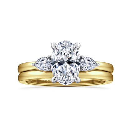 Adalia - 14K White-Yellow Gold Oval Three Stone Diamond Engagement Ring
