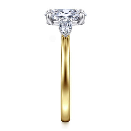 Adalia - 14K White-Yellow Gold Oval Three Stone Diamond Engagement Ring