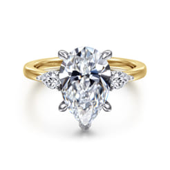 Adalia - 14K White-Yellow Gold Pear Shape Three Stone Diamond Engagement Ring
