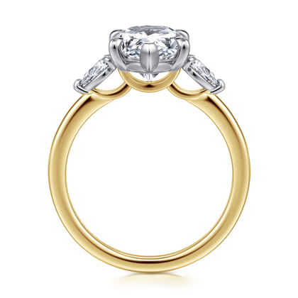 Adalia - 14K White-Yellow Gold Pear Shape Three Stone Diamond Engagement Ring