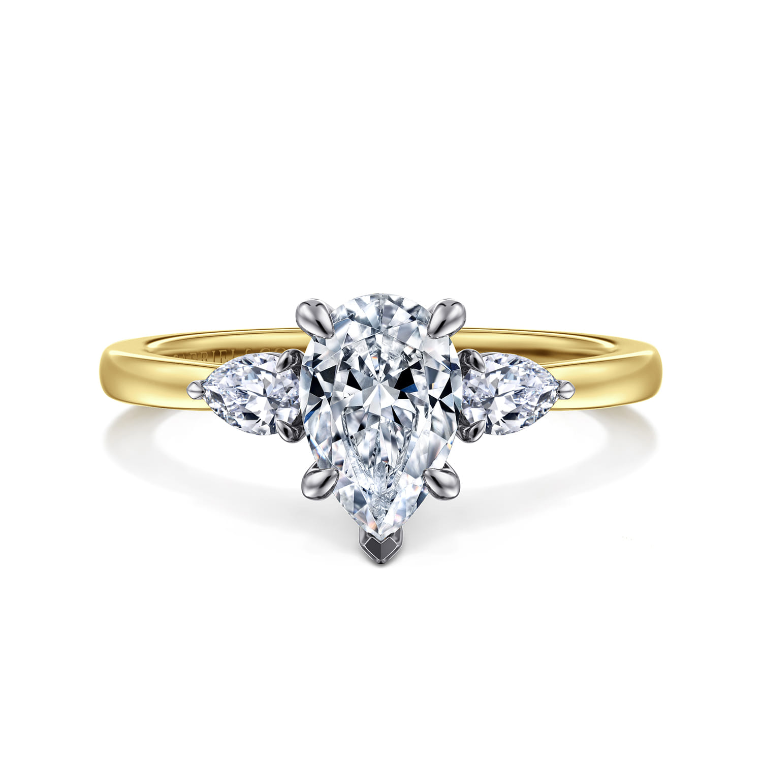Adalia - 14K White-Yellow Gold Pear Shape Three Stone Diamond Engagement Ring