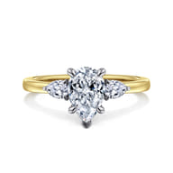 Adalia - 14K White-Yellow Gold Pear Shape Three Stone Diamond Engagement Ring