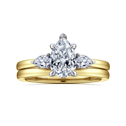 Adalia - 14K White-Yellow Gold Pear Shape Three Stone Diamond Engagement Ring