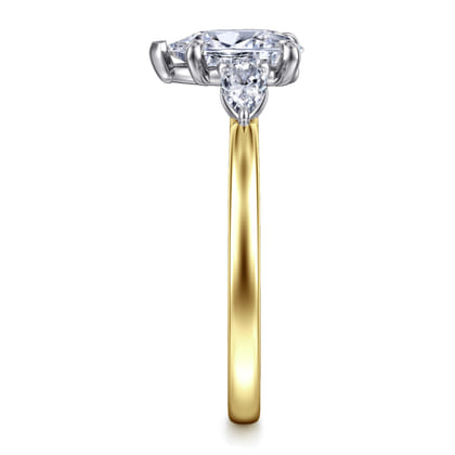 Adalia - 14K White-Yellow Gold Pear Shape Three Stone Diamond Engagement Ring