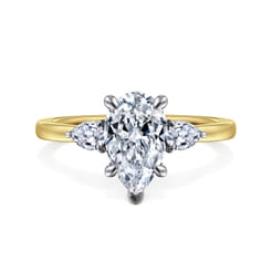 Adalia - 14K White-Yellow Gold Pear Shape Three Stone Diamond Engagement Ring