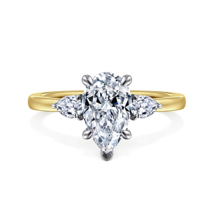 Adalia - 14K White-Yellow Gold Pear Shape Three Stone Diamond Engagement Ring