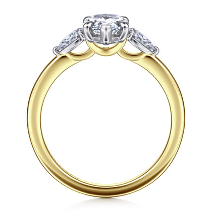 Adalia - 14K White-Yellow Gold Pear Shape Three Stone Diamond Engagement Ring