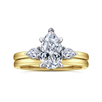 Adalia - 14K White-Yellow Gold Pear Shape Three Stone Diamond Engagement Ring