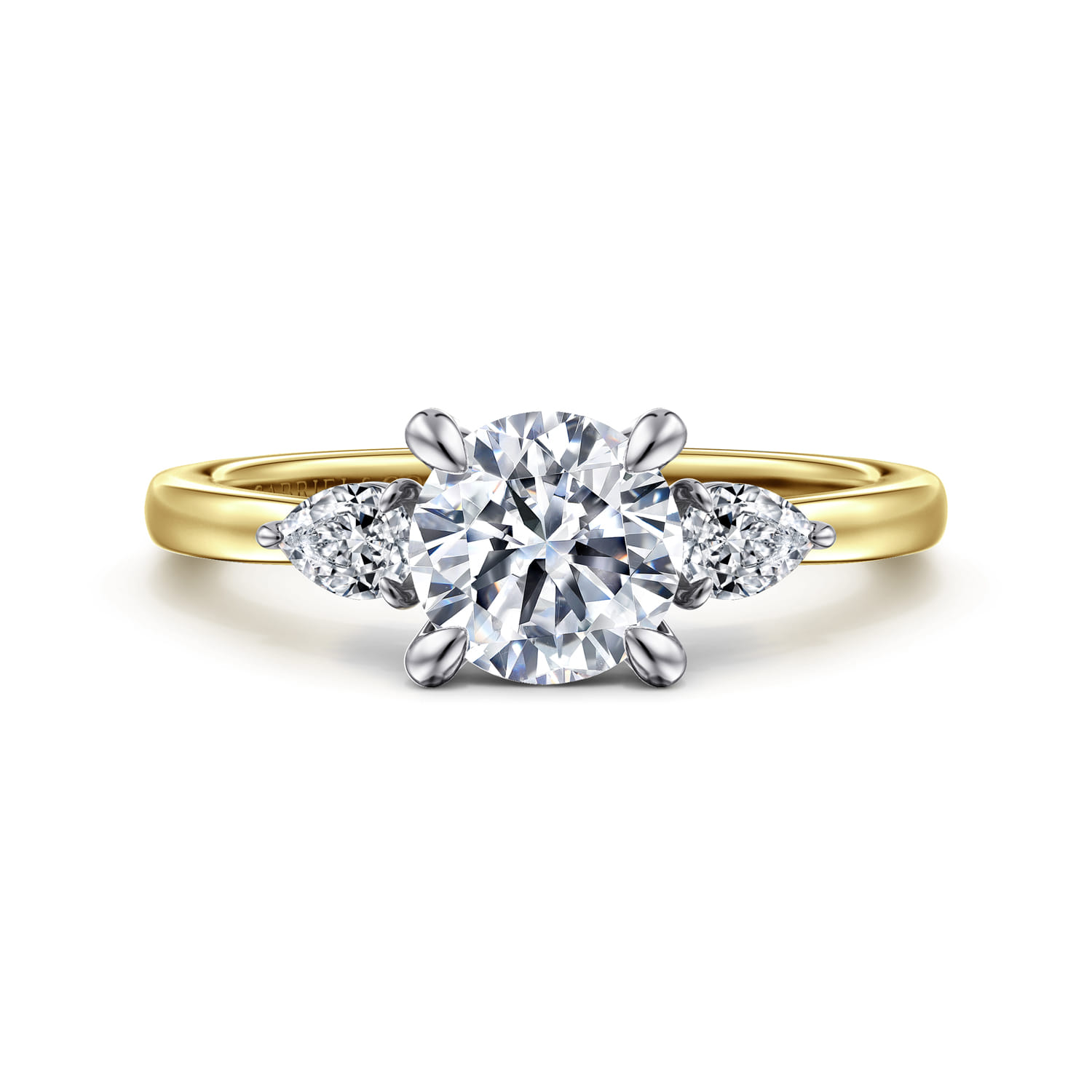 Adalia - 14K White-Yellow Gold Round Three Stone Diamond Engagement Ring