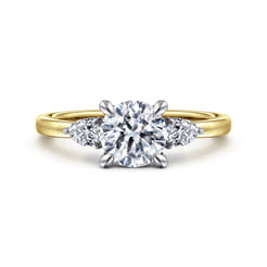 Adalia - 14K White-Yellow Gold Round Three Stone Diamond Engagement Ring
