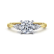 Adalia - 14K White-Yellow Gold Round Three Stone Diamond Engagement Ring