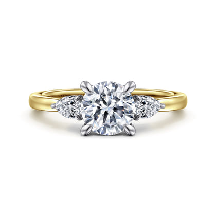Adalia - 14K White-Yellow Gold Round Three Stone Diamond Engagement Ring