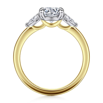 Adalia - 14K White-Yellow Gold Round Three Stone Diamond Engagement Ring