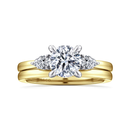 Adalia - 14K White-Yellow Gold Round Three Stone Diamond Engagement Ring