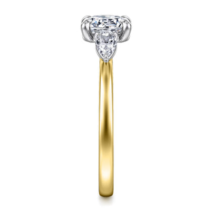 Adalia - 14K White-Yellow Gold Round Three Stone Diamond Engagement Ring